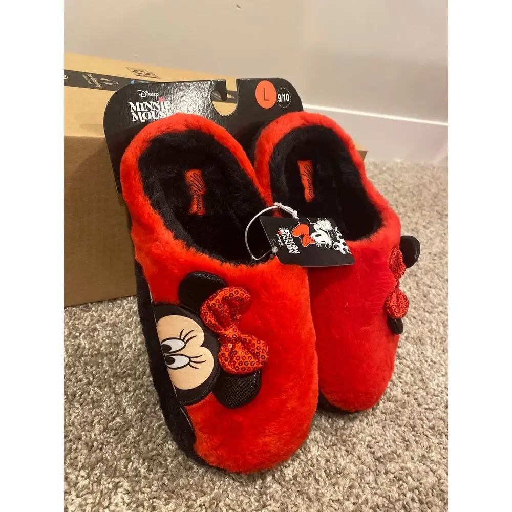 Disney Minnie Mouse Red Sequin Bow Slippers - New with Tags - Picture 3 of 5